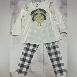 Mud Pie NWT turkey appliqué 2 piece matching top and leggings set fringe